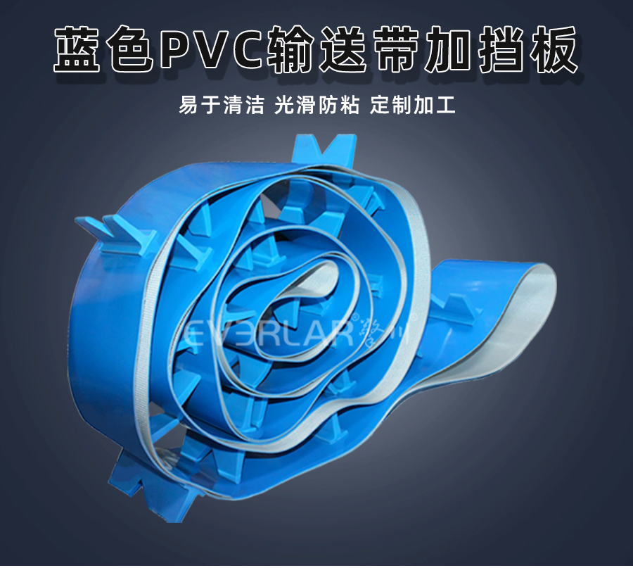 藍色PVC<a href='http://zgcinnotown.com.cn/shusongdai/' target='_blank'><u>輸送帶</u></a>加擋板