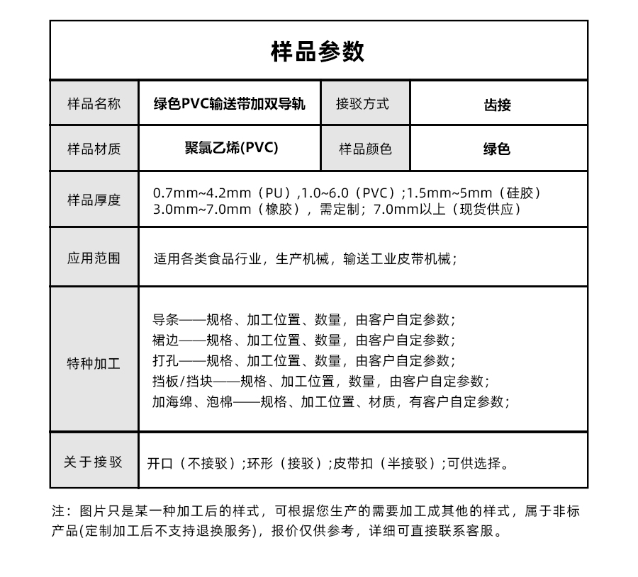 綠色PVC輸送帶加雙導條詳情05