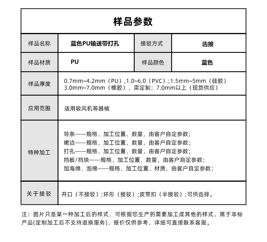 藍色鉆紋PU輸送帶打孔詳情05